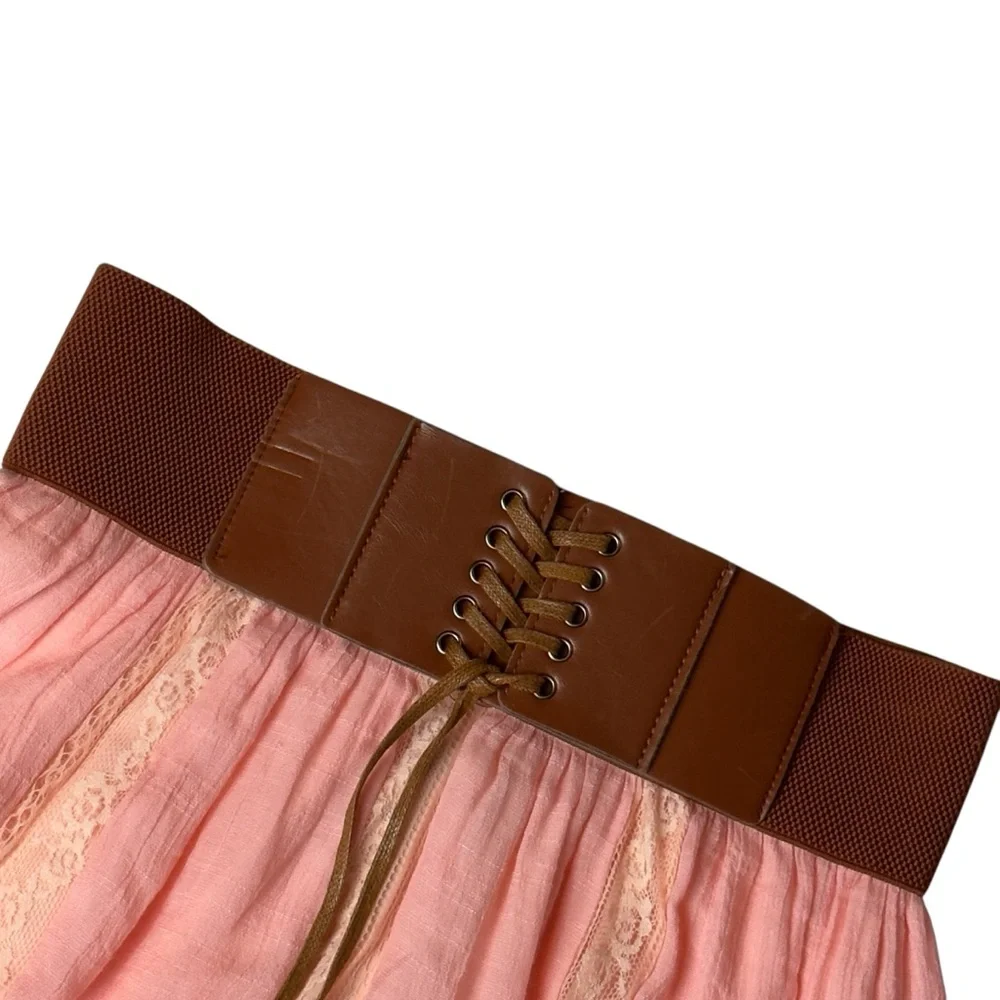 NWT Another Story Pink Lace Corset Tie Tasseled Boho Maxi Skirt Medium - Picture 6 of 7